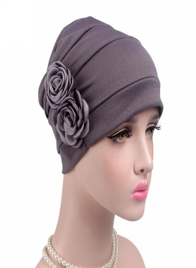 HONENNA Chemo Caps Headwear for Women Turbans Beanies Flowers Hats Headwrap for Cancer Patient Hair Loss (Gray) - Image 2